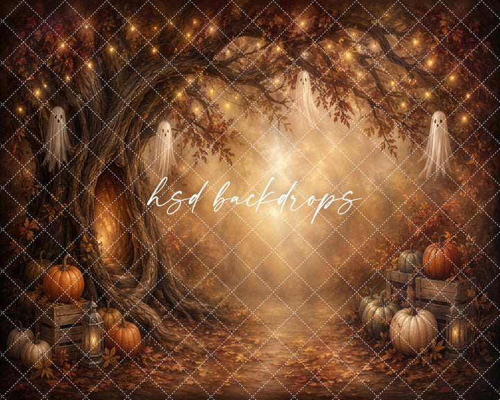 Golden Ghost Grove Photography Backdrop – Cozy Haunted Fall Scene | HSD Backdrops