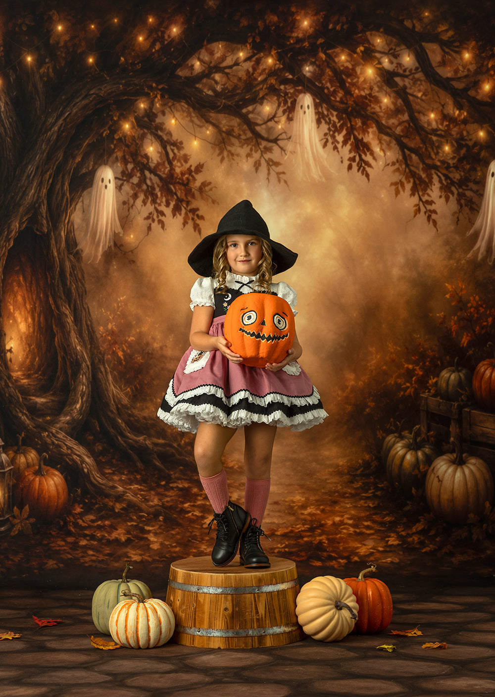 Golden Ghost Grove Photography Backdrop – Cozy Haunted Fall Scene | HSD Backdrops