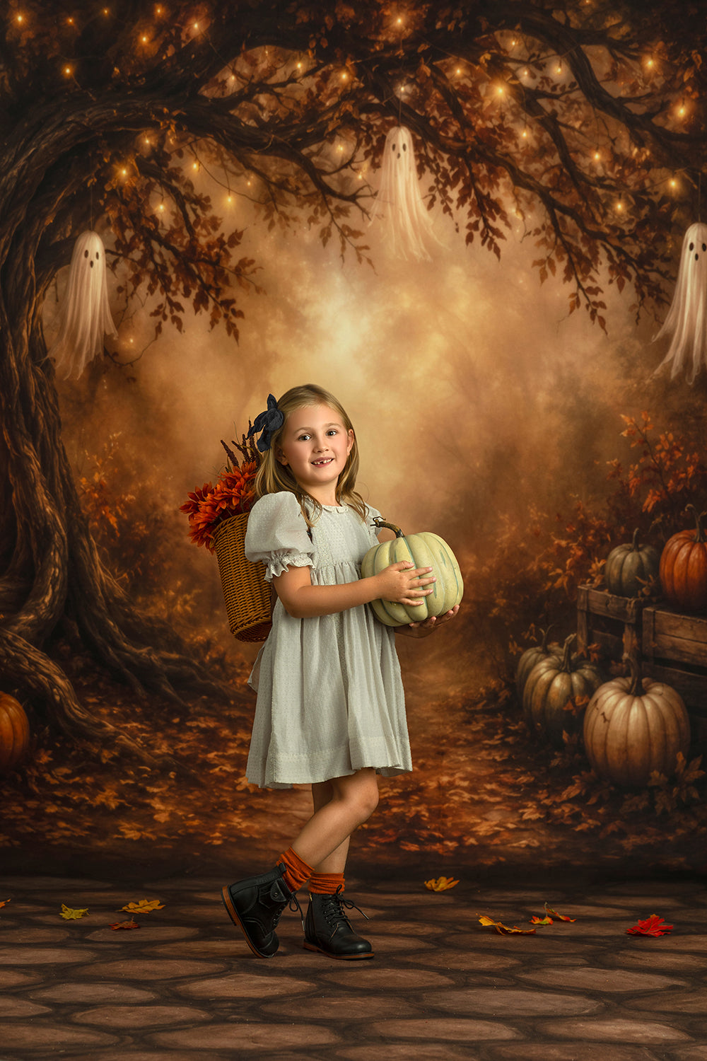 Golden Ghost Grove Photography Backdrop – Cozy Haunted Fall Scene | HSD Backdrops