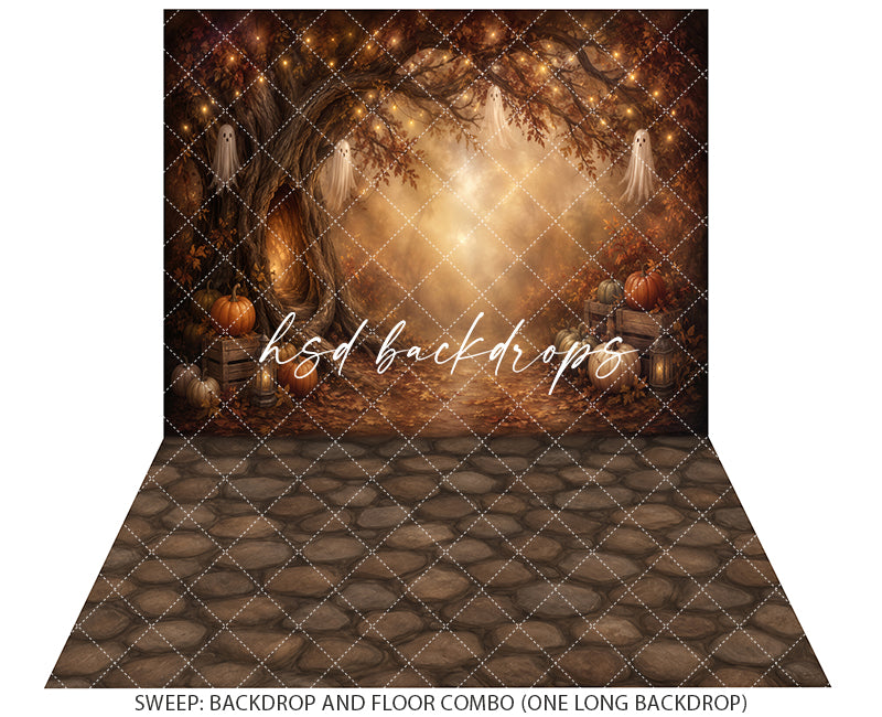Golden Ghost Grove Photography Backdrop – Cozy Haunted Fall Scene | HSD Backdrops