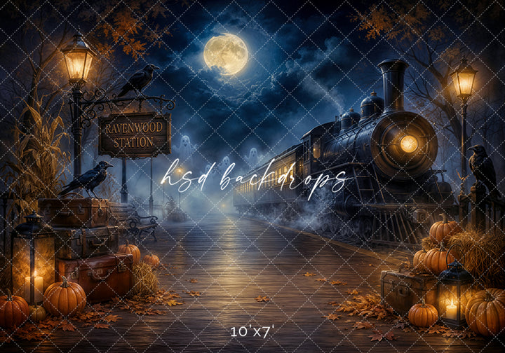Ravenwood Express Photography Backdrop – Spooky Autumn Railway | HSD Backdrops