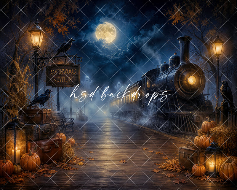Ravenwood Express Photography Backdrop – Spooky Autumn Railway | HSD Backdrops