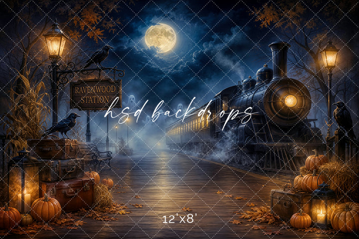Ravenwood Express Photography Backdrop – Spooky Autumn Railway | HSD Backdrops