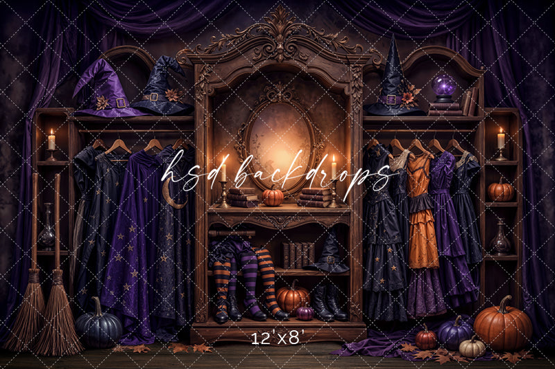 Midnight Witch Boutique Photography Backdrop – Elegant Costume Shop Setting | HSD Backdrops