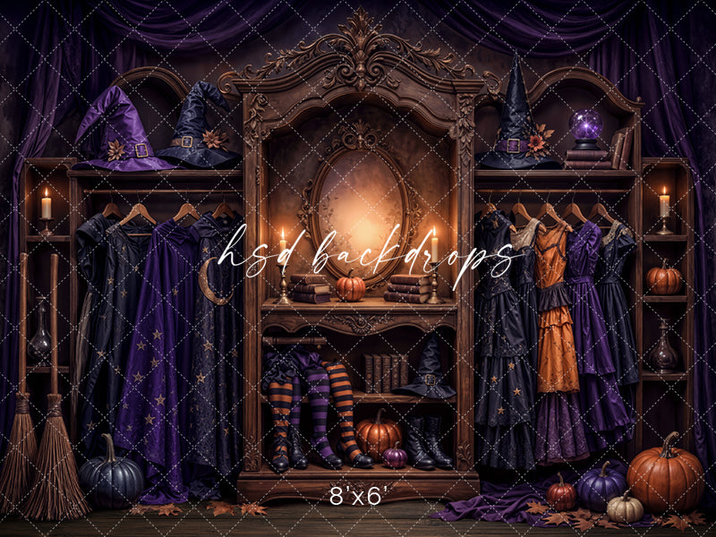 Midnight Witch Boutique Photography Backdrop – Elegant Costume Shop Setting | HSD Backdrops