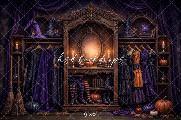 Midnight Witch Boutique Photography Backdrop – Elegant Costume Shop Setting | HSD Backdrops
