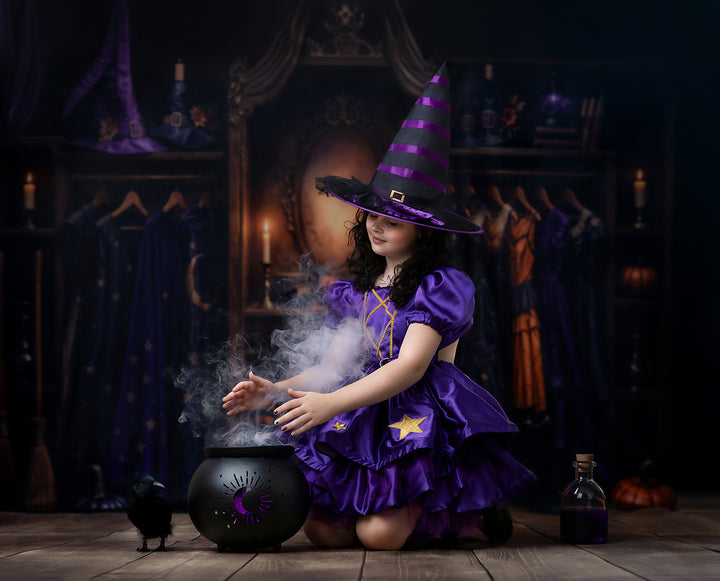 Midnight Witch Boutique Photography Backdrop – Elegant Costume Shop Setting | HSD Backdrops