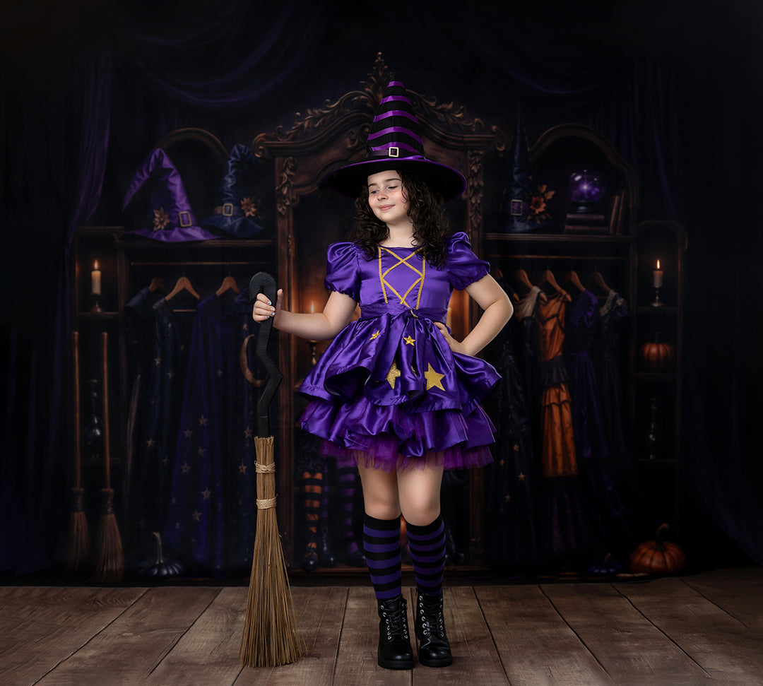 Midnight Witch Boutique Photography Backdrop – Elegant Costume Shop Setting | HSD Backdrops