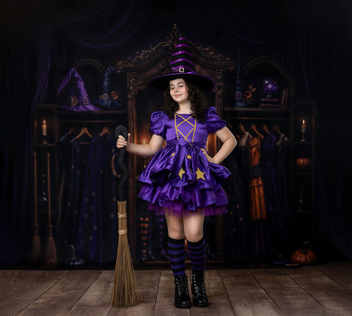 Midnight Witch Boutique Photography Backdrop – Elegant Costume Shop Setting | HSD Backdrops