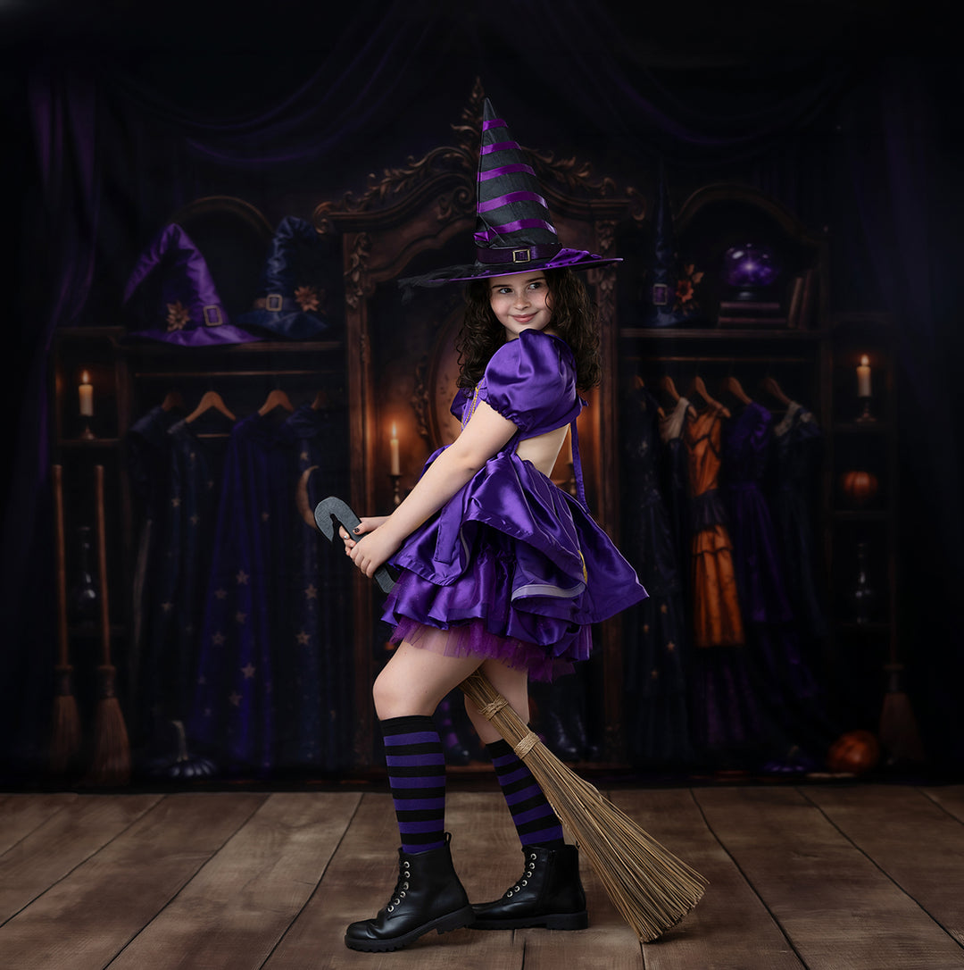 Midnight Witch Boutique Photography Backdrop – Elegant Costume Shop Setting | HSD Backdrops