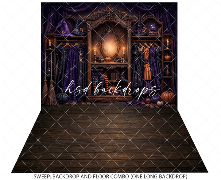 Midnight Witch Boutique Photography Backdrop – Elegant Costume Shop Setting | HSD Backdrops