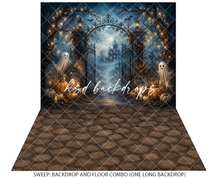 Ghostly Graveyard Entrance Photography Backdrop – Spooky Autumn Scene | HSD Backdrops