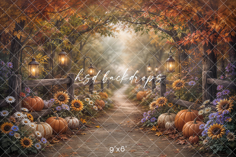 Autumn Pumpkin Path Photography Backdrop – Rustic Fall Portrait Setting | HSD Backdrops