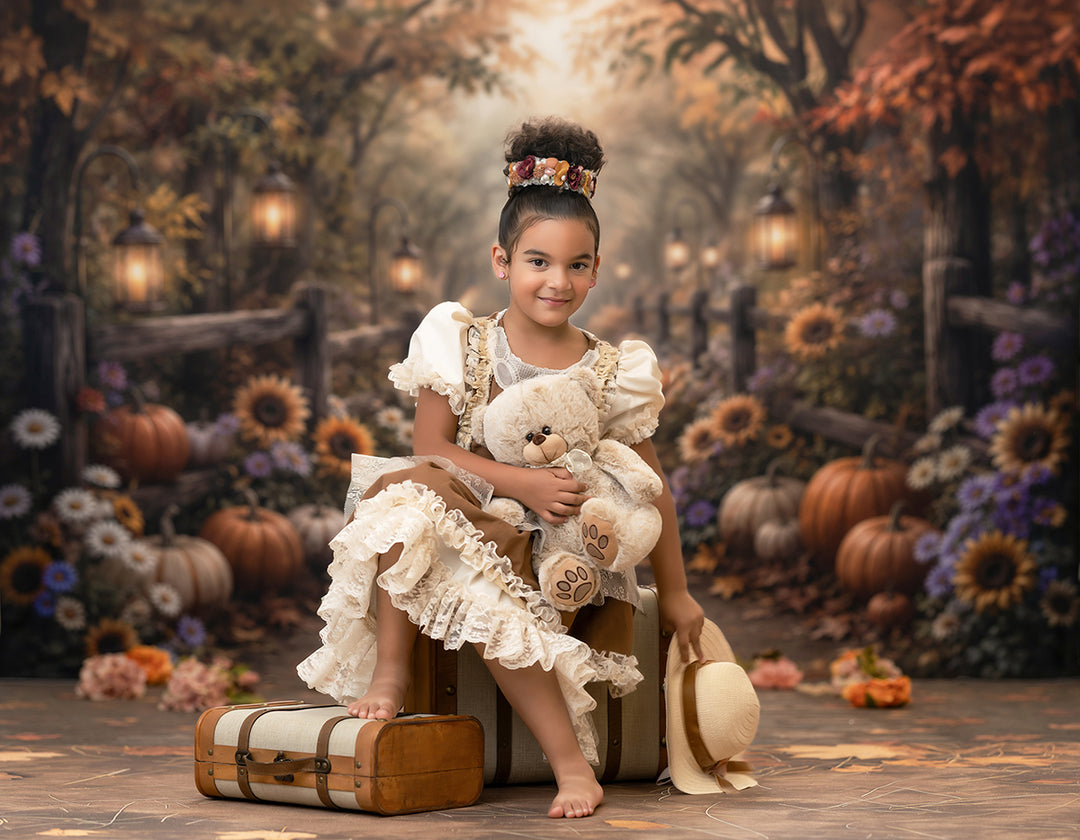 Autumn Pumpkin Path Photography Backdrop – Rustic Fall Portrait Setting | HSD Backdrops