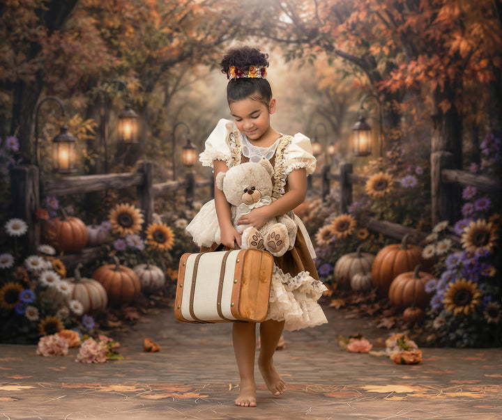 Autumn Pumpkin Path Photography Backdrop – Rustic Fall Portrait Setting | HSD Backdrops
