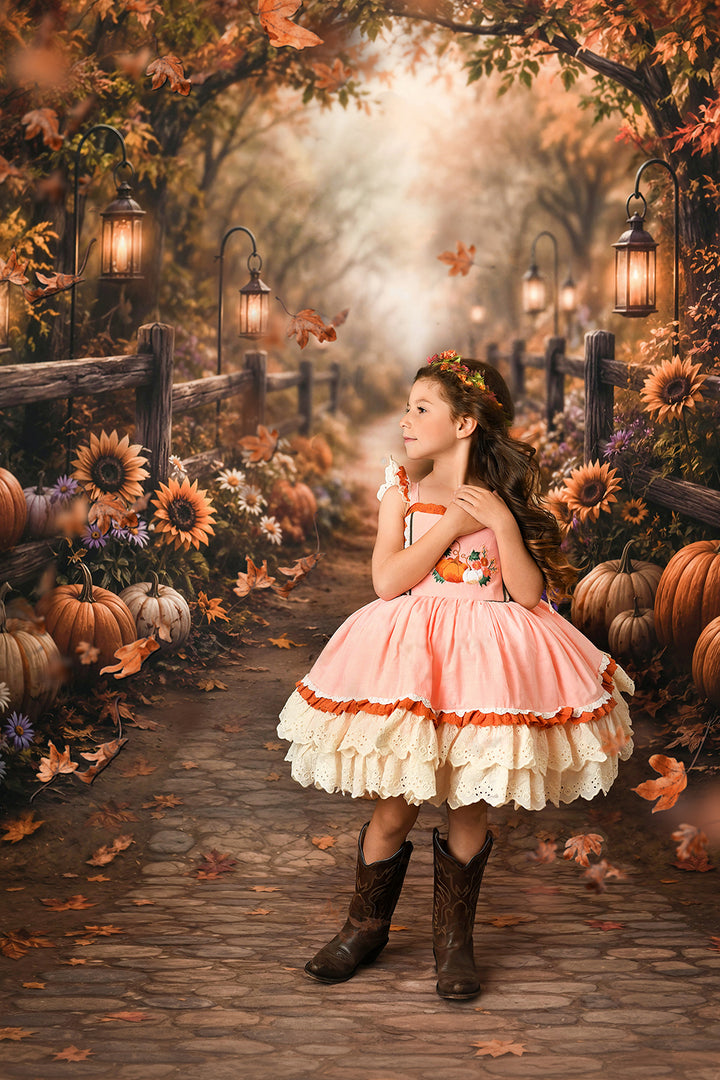 Autumn Pumpkin Path Photography Backdrop – Rustic Fall Portrait Setting | HSD Backdrops
