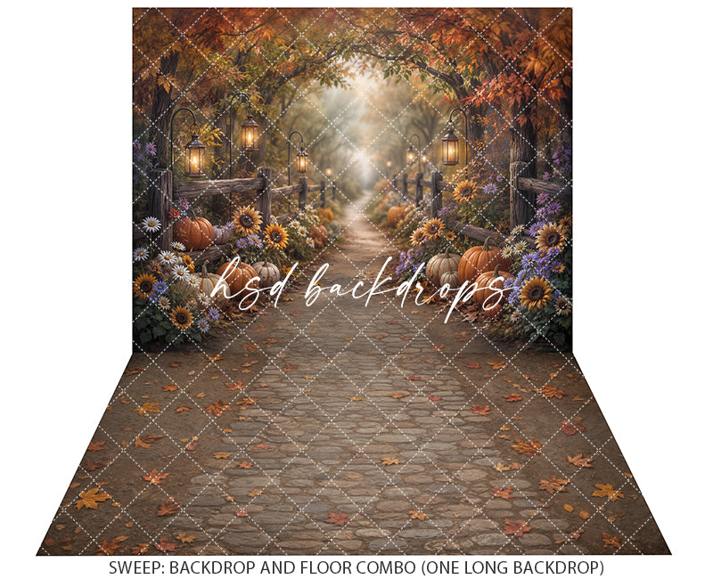 Autumn Pumpkin Path Photography Backdrop – Rustic Fall Portrait Setting | HSD Backdrops