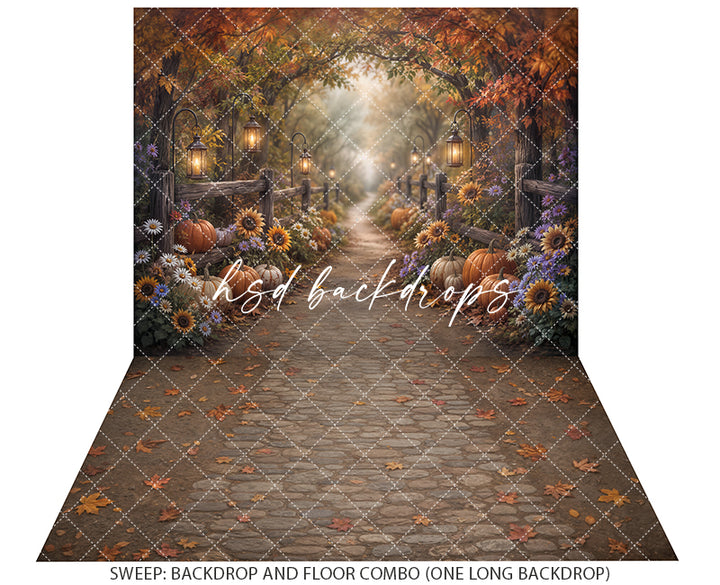 Autumn Pumpkin Path Photography Backdrop – Rustic Fall Portrait Setting | HSD Backdrops