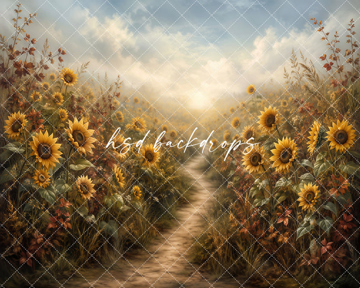 Golden Sunflower Meadow Photography Backdrop – Warm Fall Studio Scene | HSD Backdrops