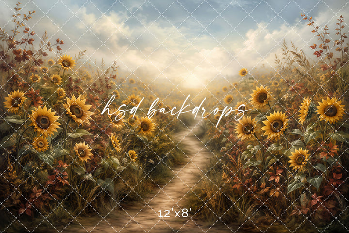 Golden Sunflower Meadow Photography Backdrop – Warm Fall Studio Scene | HSD Backdrops