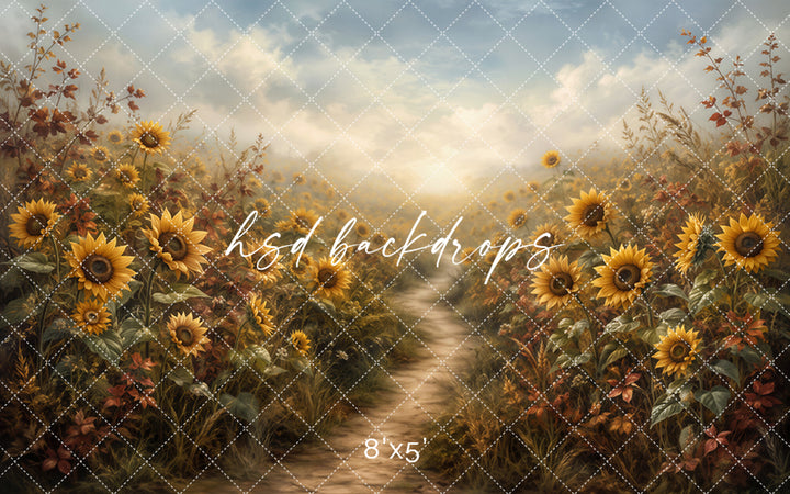 Golden Sunflower Meadow Photography Backdrop – Warm Fall Studio Scene | HSD Backdrops
