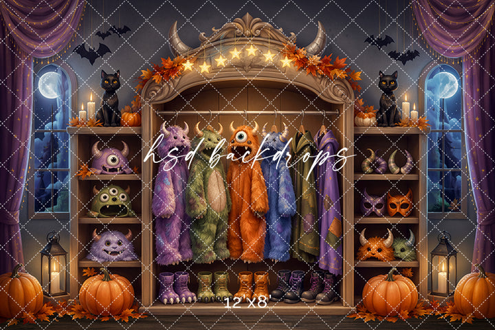 Monster Costume Closet Photography Backdrop – Whimsical Halloween Studio Scene | HSD Backdrops
