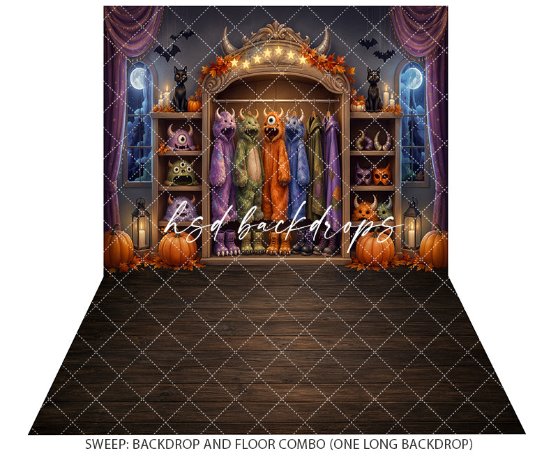 Monster Costume Closet Photography Backdrop – Whimsical Halloween Studio Scene | HSD Backdrops