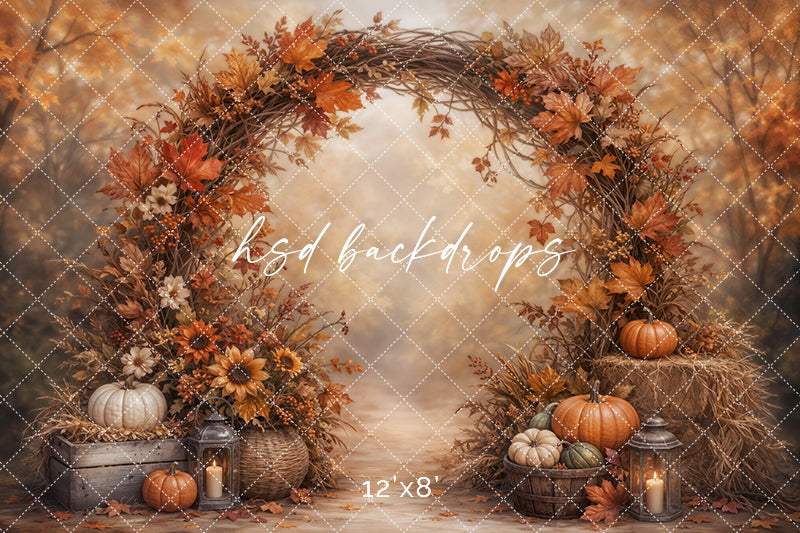 Autumn Harvest Arch Photography Backdrop – Rustic Fall Studio Scene | HSD Backdrops