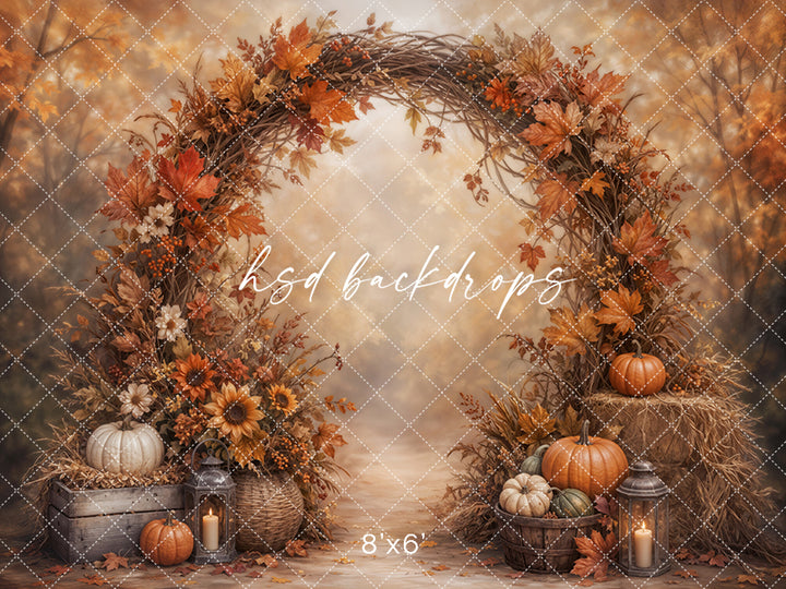 Autumn Harvest Arch Photography Backdrop – Rustic Fall Studio Scene | HSD Backdrops