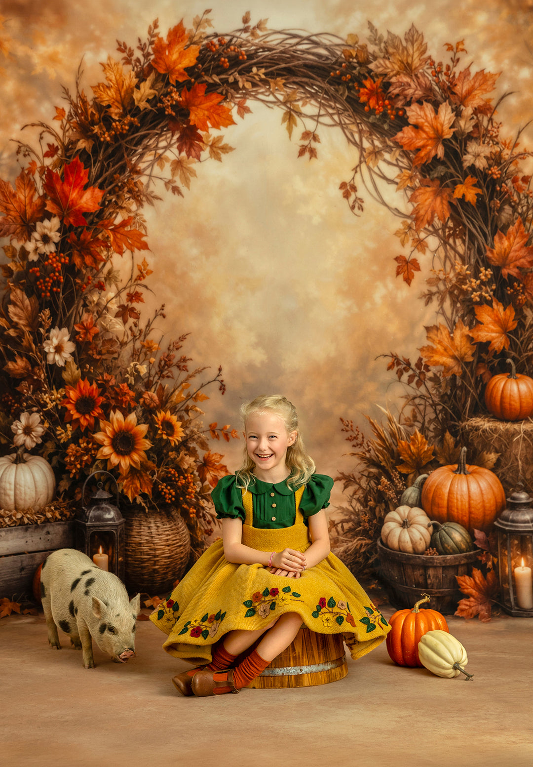Autumn Harvest Arch Photography Backdrop – Rustic Fall Studio Scene | HSD Backdrops