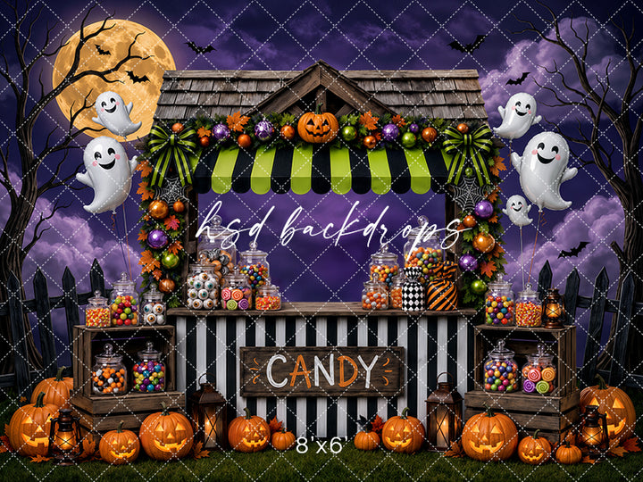 Halloween Candy Stand Photography Backdrop – Spooky Treat Shop Scene | HSD Backdrops