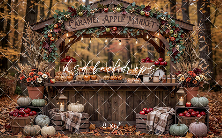 Autumn Caramel Apple Stand Photography Backdrop – Cozy Harvest Market | HSD Backdrops