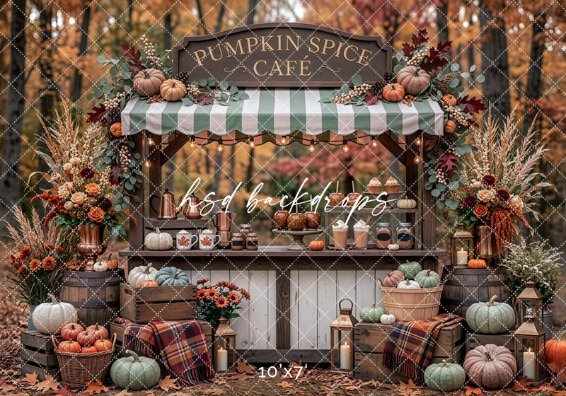 Pumpkin Spice Cafe Photography Backdrop – Cozy Fall Market Scene | HSD Backdrops
