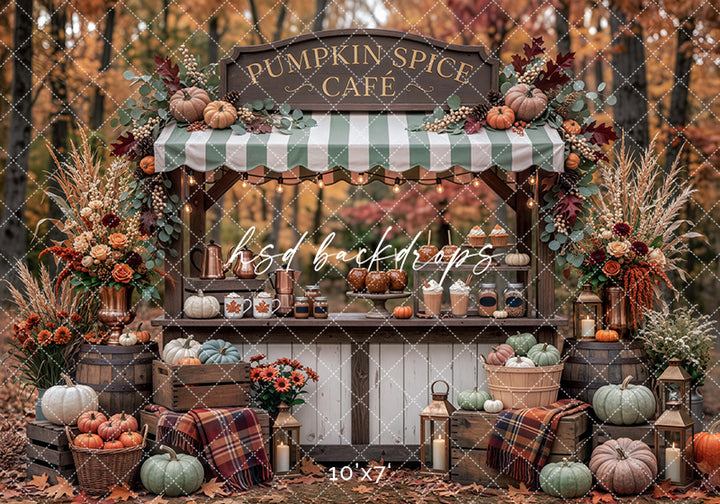Pumpkin Spice Cafe Photography Backdrop – Cozy Fall Market Scene | HSD Backdrops