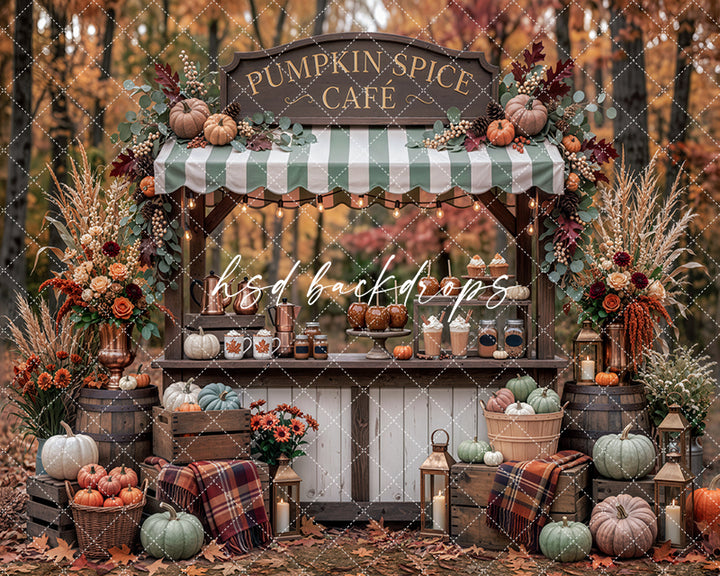 Pumpkin Spice Cafe Photography Backdrop – Cozy Fall Market Scene | HSD Backdrops