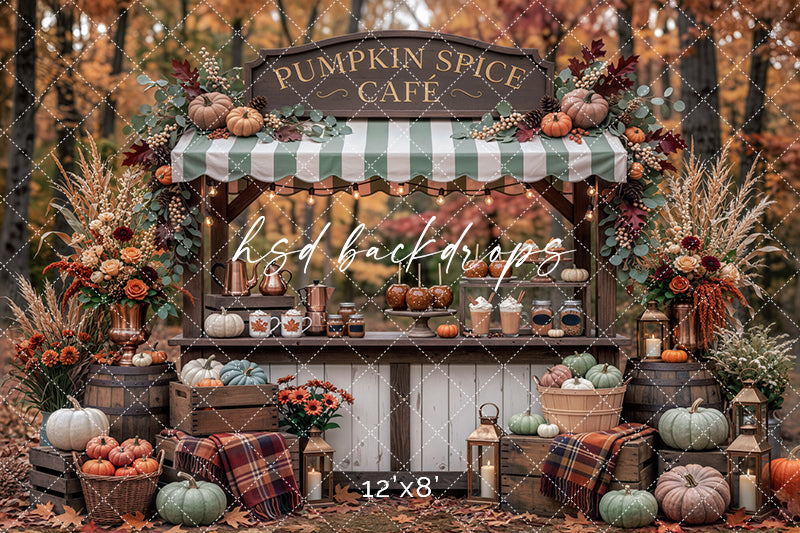 Pumpkin Spice Cafe Photography Backdrop – Cozy Fall Market Scene | HSD Backdrops