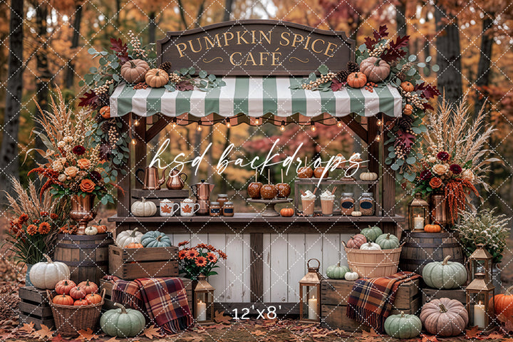 Pumpkin Spice Cafe Photography Backdrop – Cozy Fall Market Scene | HSD Backdrops
