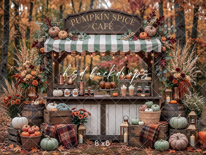 Pumpkin Spice Cafe Photography Backdrop – Cozy Fall Market Scene | HSD Backdrops