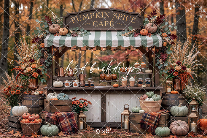 Pumpkin Spice Cafe Photography Backdrop – Cozy Fall Market Scene | HSD Backdrops