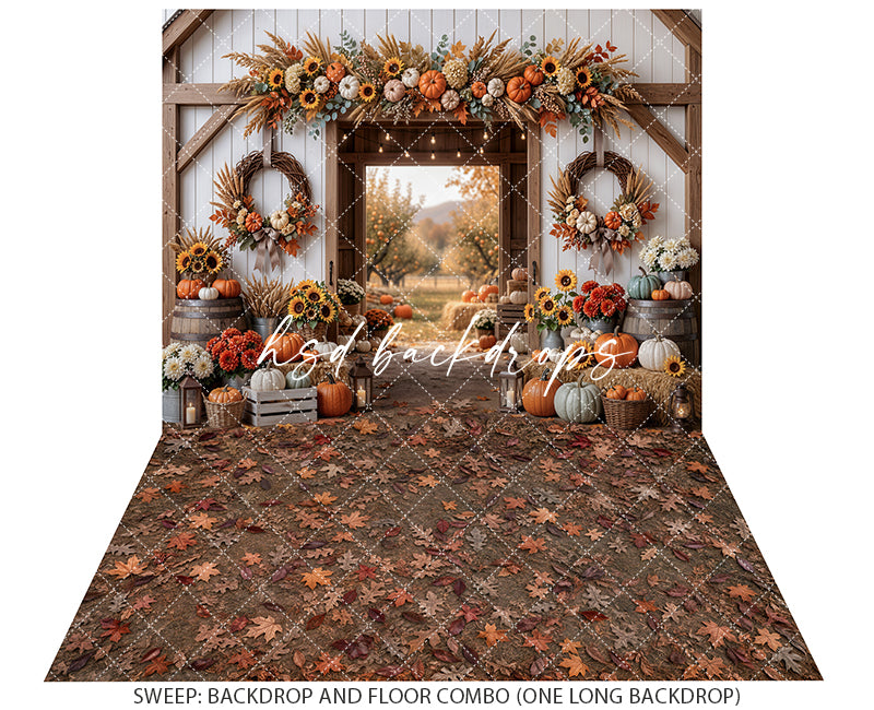 Autumn Barnway Photography Backdrop – Rustic Pumpkin Harvest Scene | HSD Backdrops