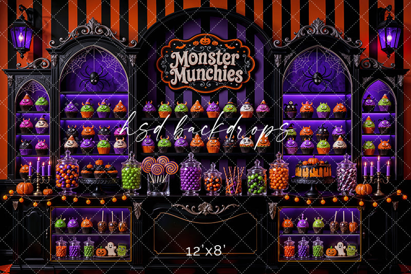 Monster Munchies Halloween Photography Backdrop – Spooky Sweet Shop Scene | HSD Backdrops