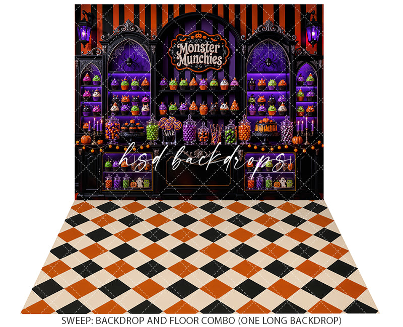 Monster Munchies Halloween Photography Backdrop – Spooky Sweet Shop Scene | HSD Backdrops