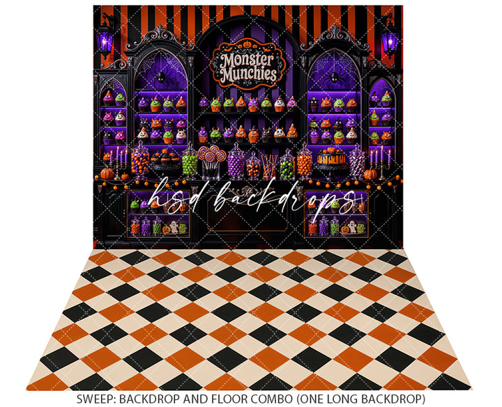 Monster Munchies Halloween Photography Backdrop – Spooky Sweet Shop Scene | HSD Backdrops