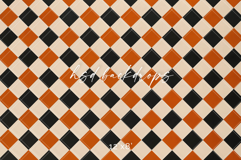 Halloween Harlequin Photography Floor Backdrop – Orange Black Cream Studio Floor | HSD Backdrops