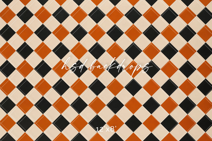 Halloween Harlequin Photography Floor Backdrop – Orange Black Cream Studio Floor | HSD Backdrops