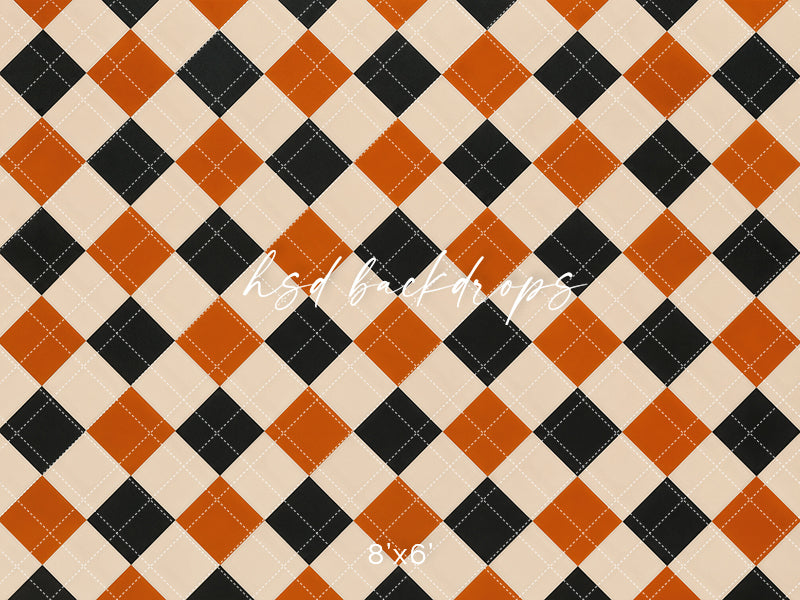 Halloween Harlequin Photography Floor Backdrop – Orange Black Cream Studio Floor | HSD Backdrops