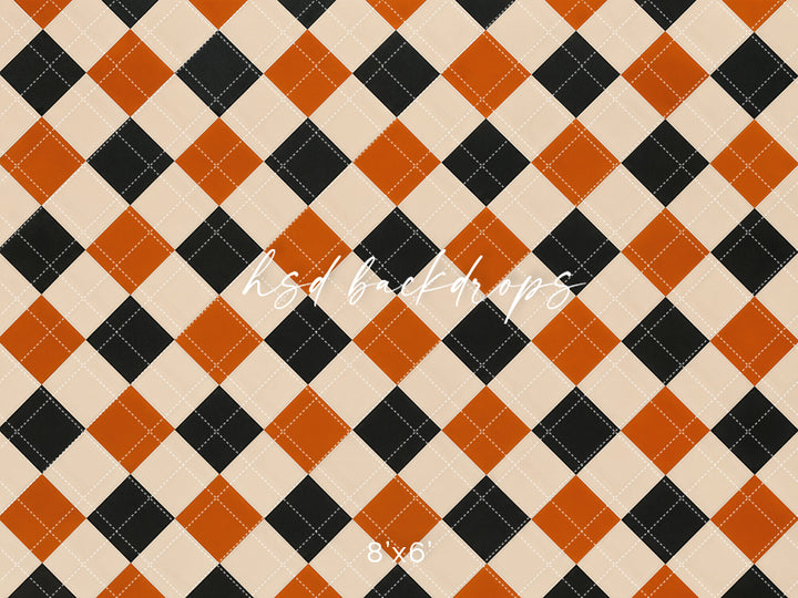 Halloween Harlequin Photography Floor Mat – Orange Black Cream Studio Floor | HSD Backdrops