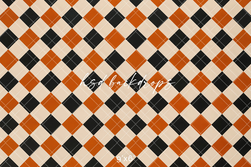 Halloween Harlequin Photography Floor Backdrop – Orange Black Cream Studio Floor | HSD Backdrops
