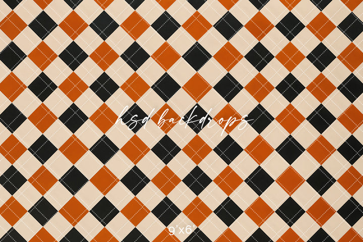 Halloween Harlequin Photography Floor Backdrop – Orange Black Cream Studio Floor | HSD Backdrops