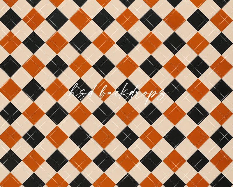 Halloween Harlequin Photography Floor Mat – Orange Black Cream Studio Floor | HSD Backdrops